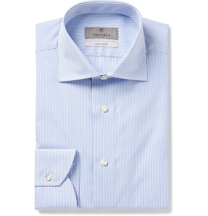 Photo: Canali - Light-Blue Striped Cotton-Poplin Shirt - Blue