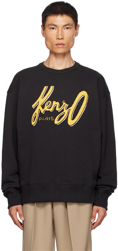 Photo: Kenzo Black Kenzo Paris Archive Oversize Logo Sweatshirt