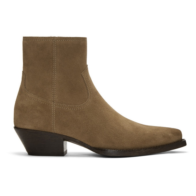 Photo: Saint Laurent Beige Suede Lukas Zip Boots