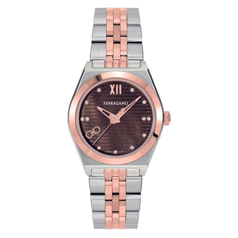 Ferragamo Vega New Quartz Diamond Brown Dial Ladies Watch SFKJ01224