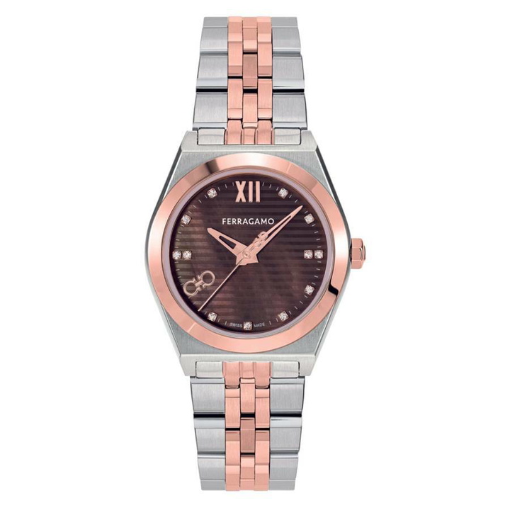 Photo: Ferragamo Vega New Quartz Diamond Brown Dial Ladies Watch SFKJ01224