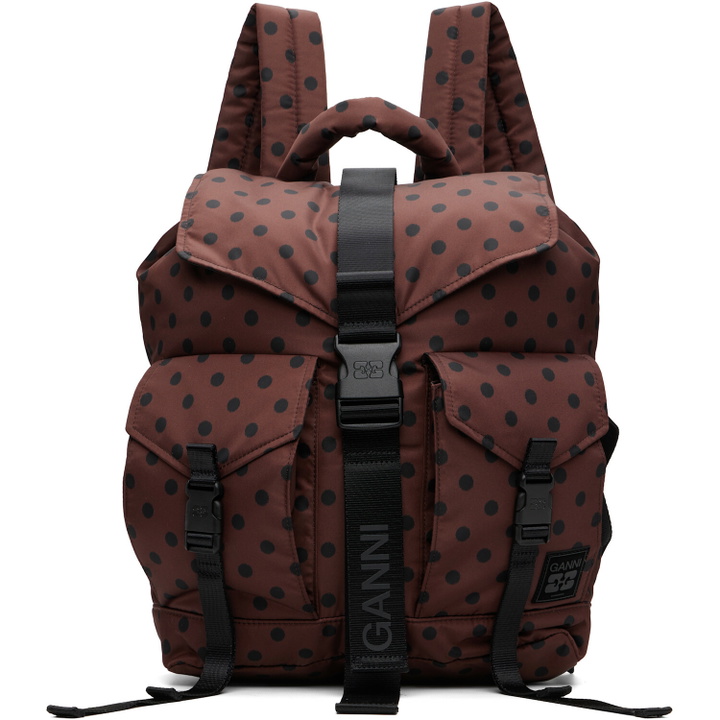 Photo: GANNI Brown Re-Tech Printed Nylon Backpack
