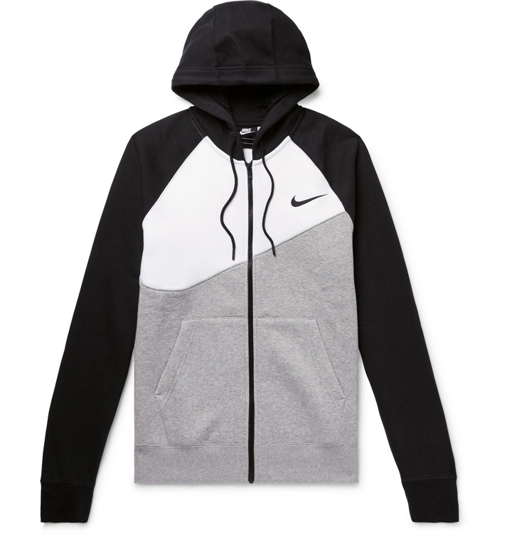 Photo: Nike - Logo-Print Fleece-Back Cotton-Blend Jersey Zip-Up Hoodie - Gray
