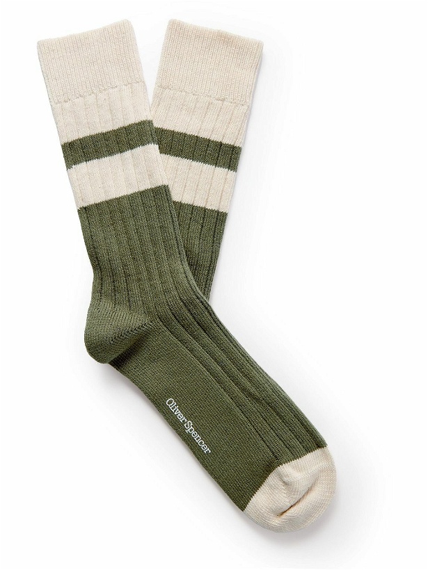 Photo: Oliver Spencer - Polperro Colour-Block Ribbed Cotton-Blend Socks