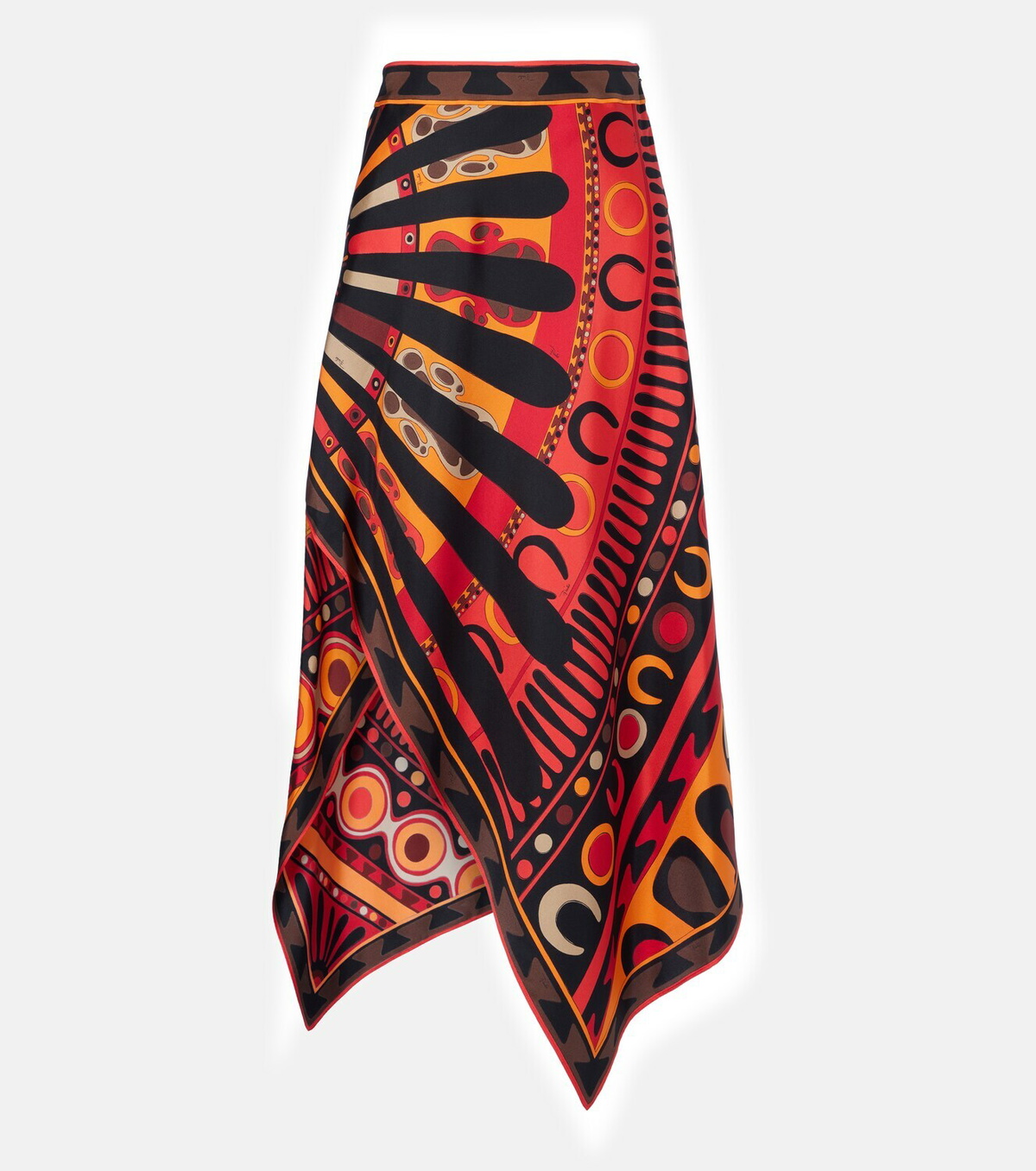 Pucci Soleil asymmetric silk twill midi skirt