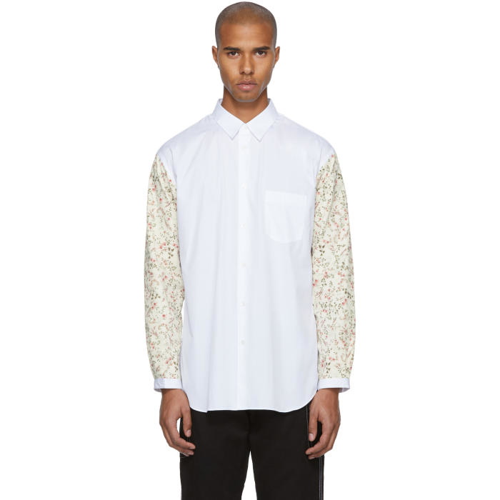 Photo: Comme des GarÃ§ons Shirt White and Pink Floral Sleeves Shirt