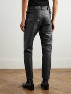 TOM FORD - Straight-Leg Eyelet-Embellished Paneled Full-Grain Leather Trousers - Black