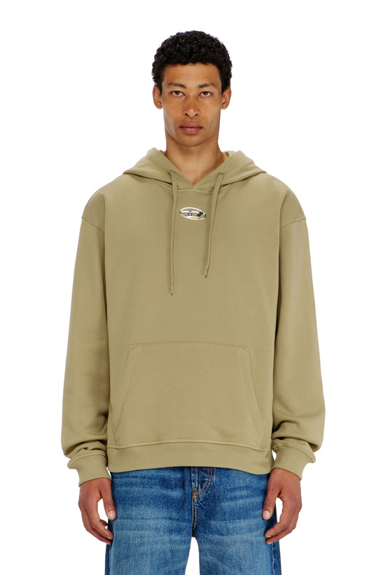 Photo: Diesel Cotton hoodie with metallic Oval D - Sweaters Mens in Green