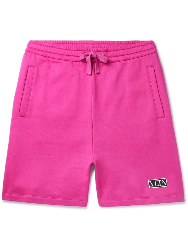 Photo: VALENTINO - Wide-Leg Logo-Appliquéd Cotton-Blend Jersey Drawstring Shorts - Pink - XS