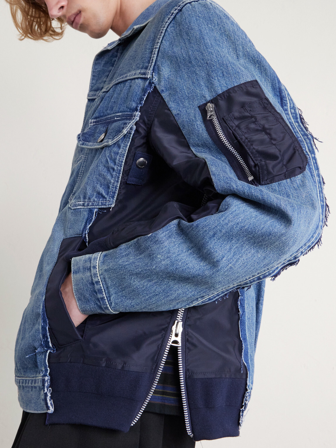 Sacai - Denim and Nylon-Twill Bomber Jacket - Blue Sacai Sacai - Denim and Nylon-Twill Bomber Jacket - Blue Sacai