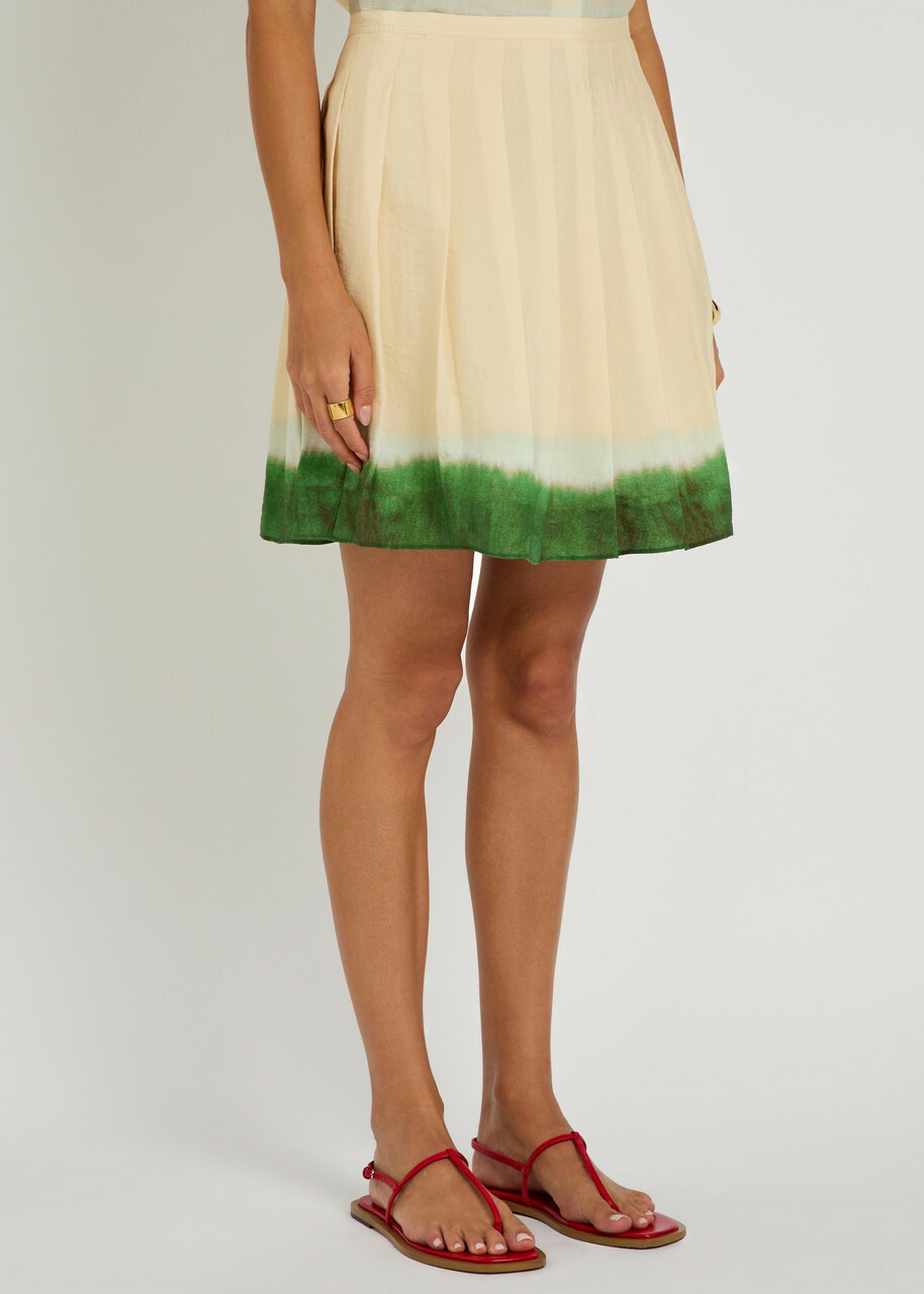 Vince Dip-dye Pleated Woven Mini Skirt Cream