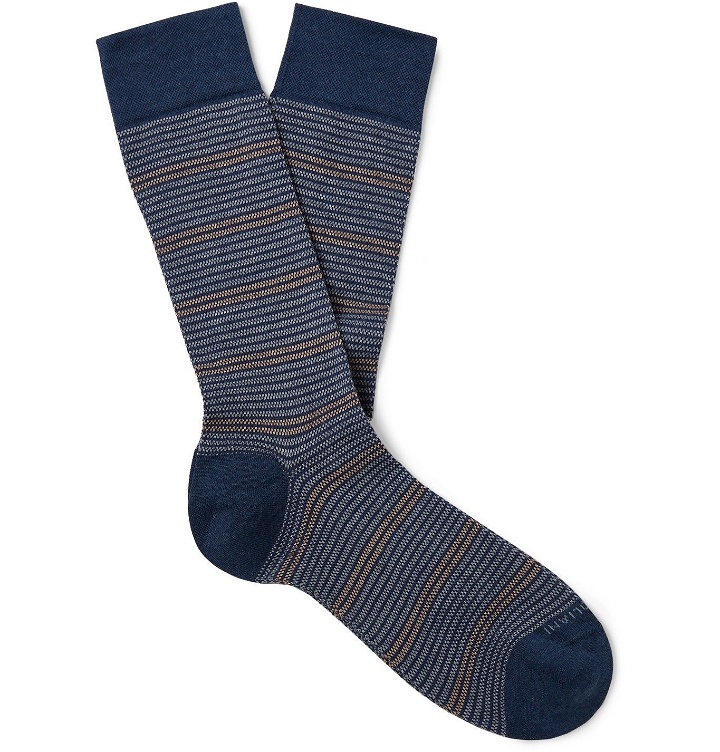 Photo: Marcoliani - Striped Textured Pima Cotton-Blend Socks - Blue