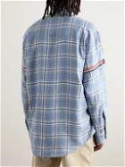 Thom Browne - Oversized Logo-Appliquéd Grosgrain-Trimmed Checked Linen Shirt - Blue