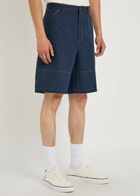 Moncler Wide-leg Cotton and Linen-blend Shorts Navy