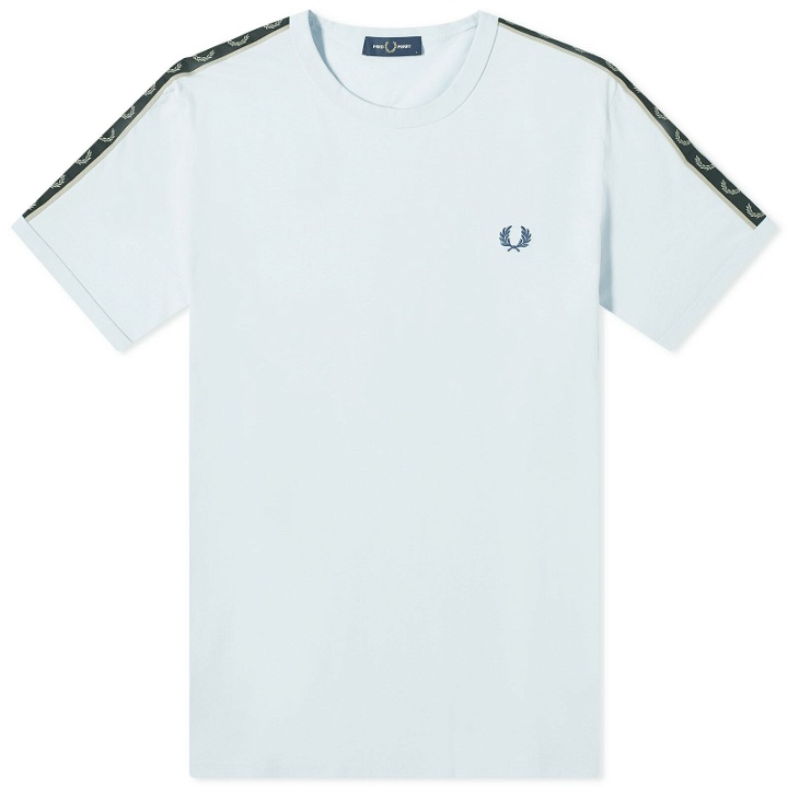 Photo: Fred Perry Men's Contrast Tape Ringer T-Shirt in Light Ice/Warm Grey
