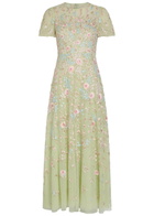 Needle & Thread Peony Floral-embroidered Tulle Midi Dress Light Green