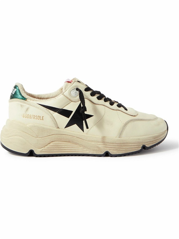 Photo: Golden Goose - Running Sole Distressed Leather Sneakers - White