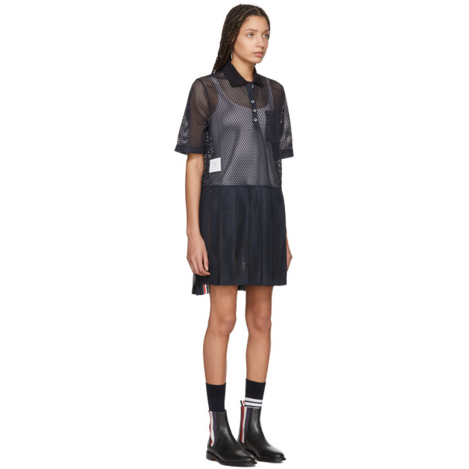 Thom Browne Navy Mesh Stripe Boxy Polo Dress Thom Browne