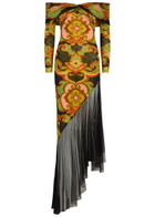 Etro Floral Print Tulle Asymmetric Mesh Maxi Dress Black