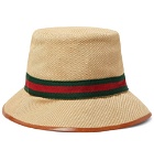Gucci - Logo-Appliquéd Striped Webbing-Trimmed Canvas Bucket Hat - Beige