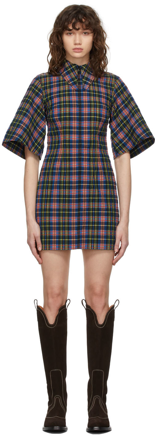 Ganni checked shop mini dress