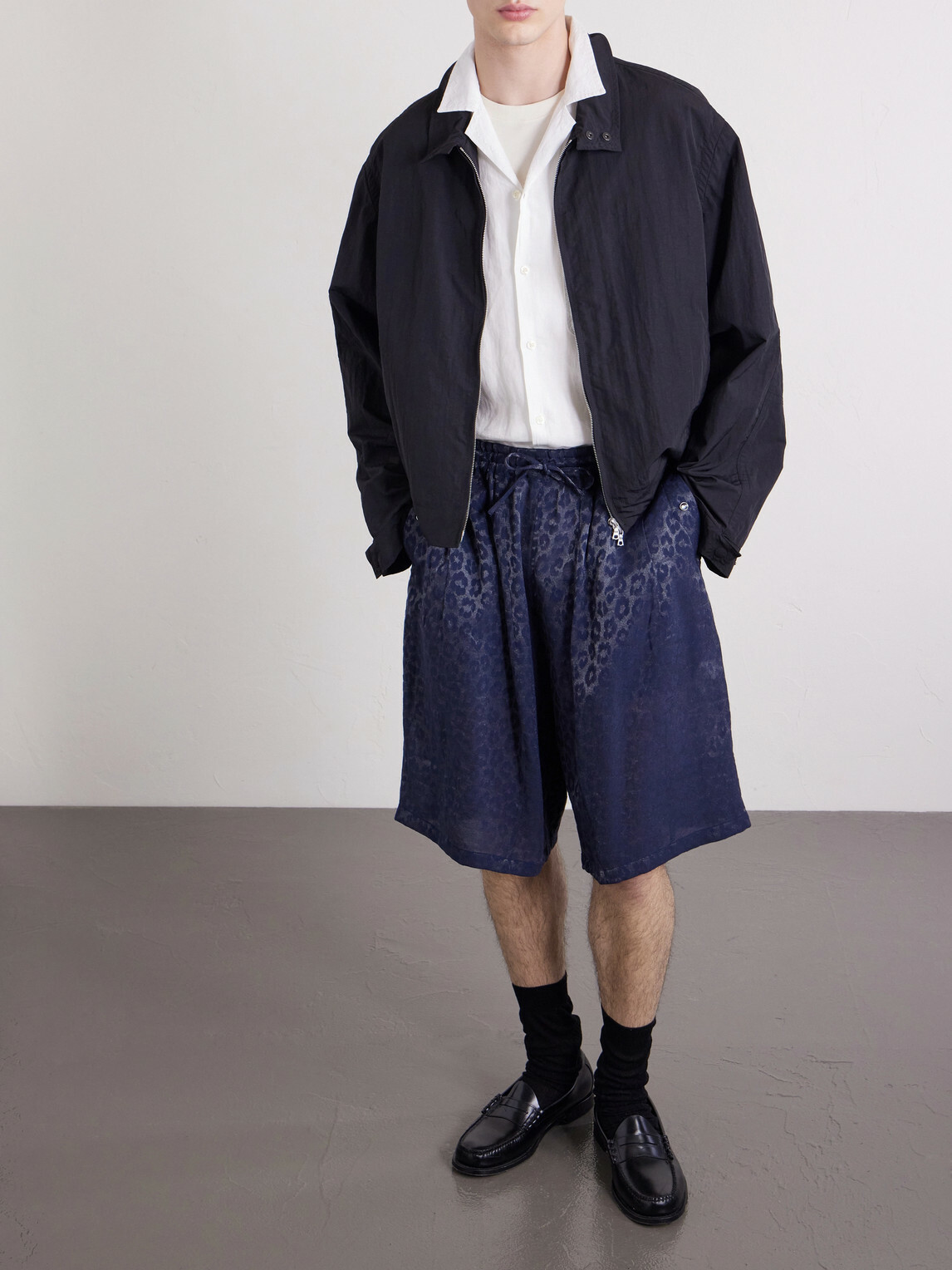 Needles - H.D. Straight-Leg Leopard-Jacquard Drawstring Shorts - Blue