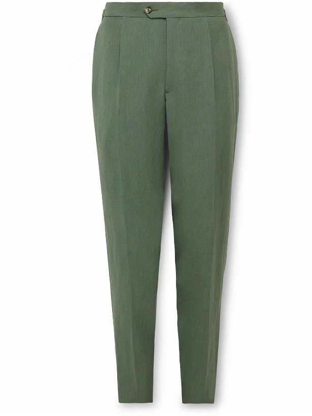 Photo: Thom Sweeney - Slim-Fit Straight-Leg Pleated Linen Suit Trousers - Green