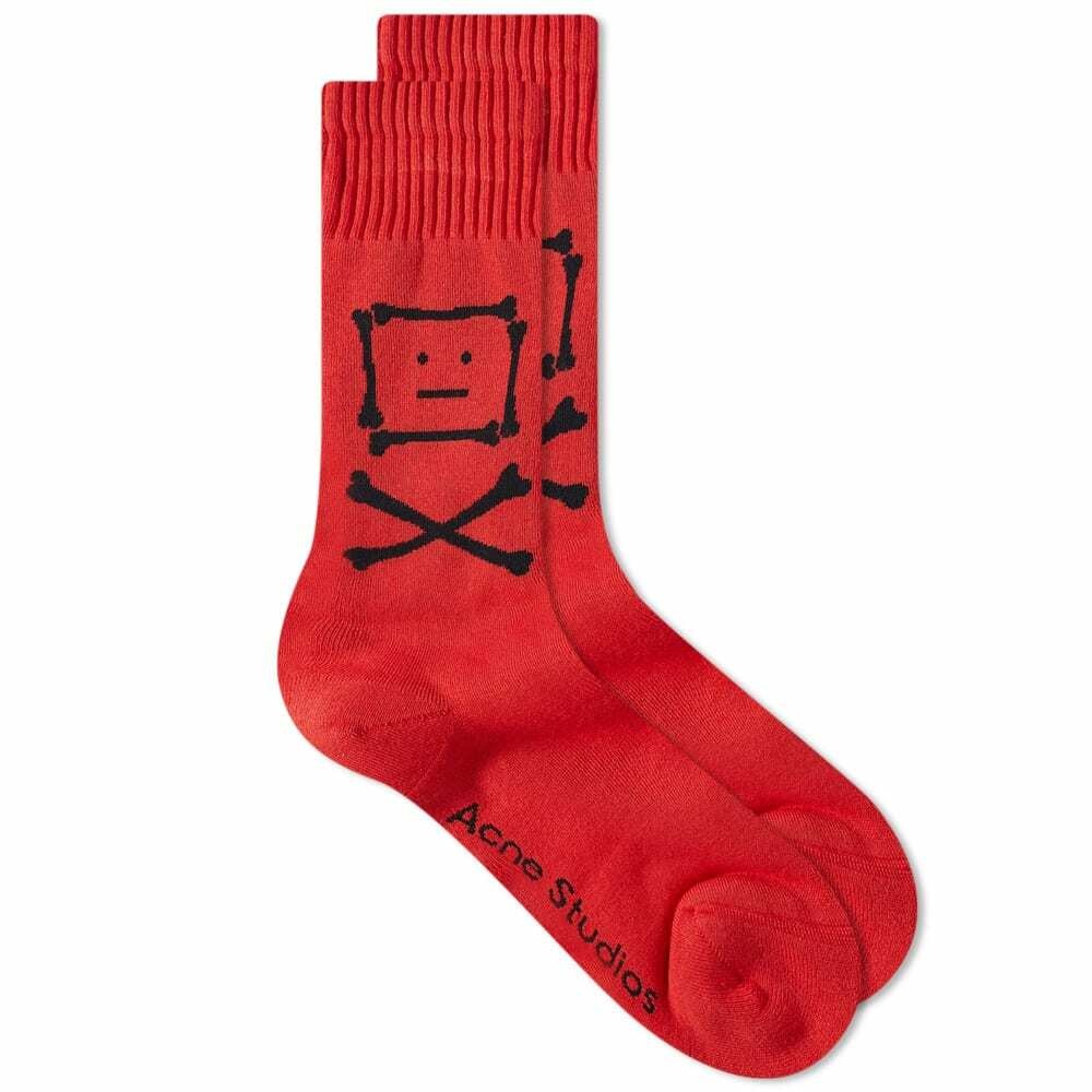 Photo: Acne Studios Zuper Cross Bones Face Sock in Sharp Red/Black
