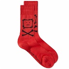 Acne Studios Zuper Cross Bones Face Sock in Sharp Red/Black