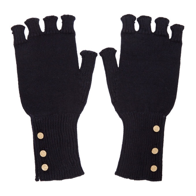 Photo: Thom Browne Navy Wool Fingerless Gloves