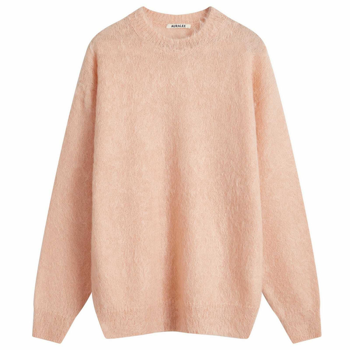 Auralee Men's Kid Mohair Crew Knit in Pink Beige