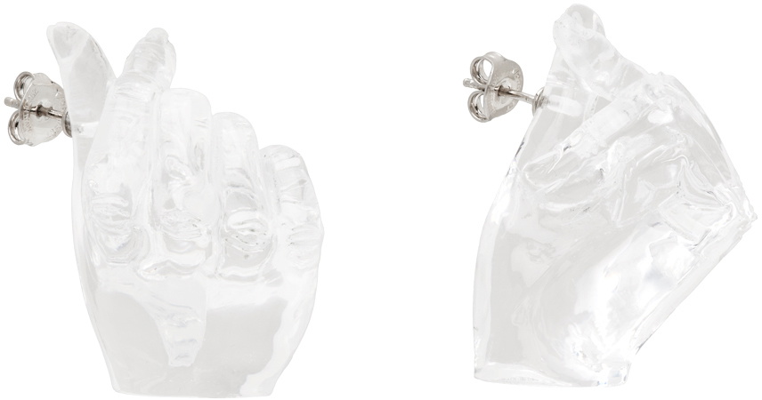 Y/Project Transparent Midi Finger Heart Earrings