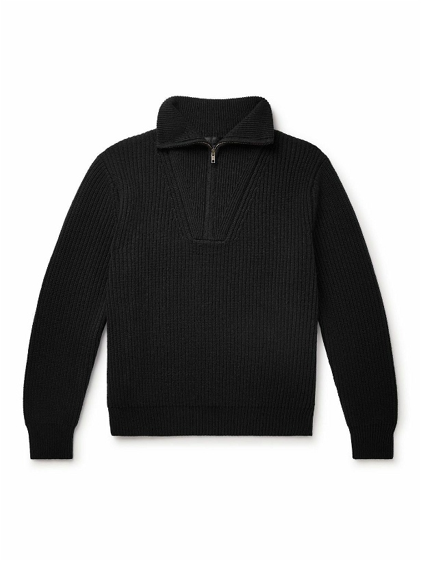 Photo: Nili Lotan - Heston Ribbed Cashmere Half-Zip Sweater - Black
