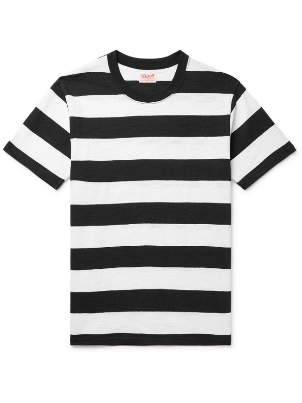 Photo: THE REAL MCCOY'S - Buco Striped Slub Cotton-Jersey T-Shirt - Black