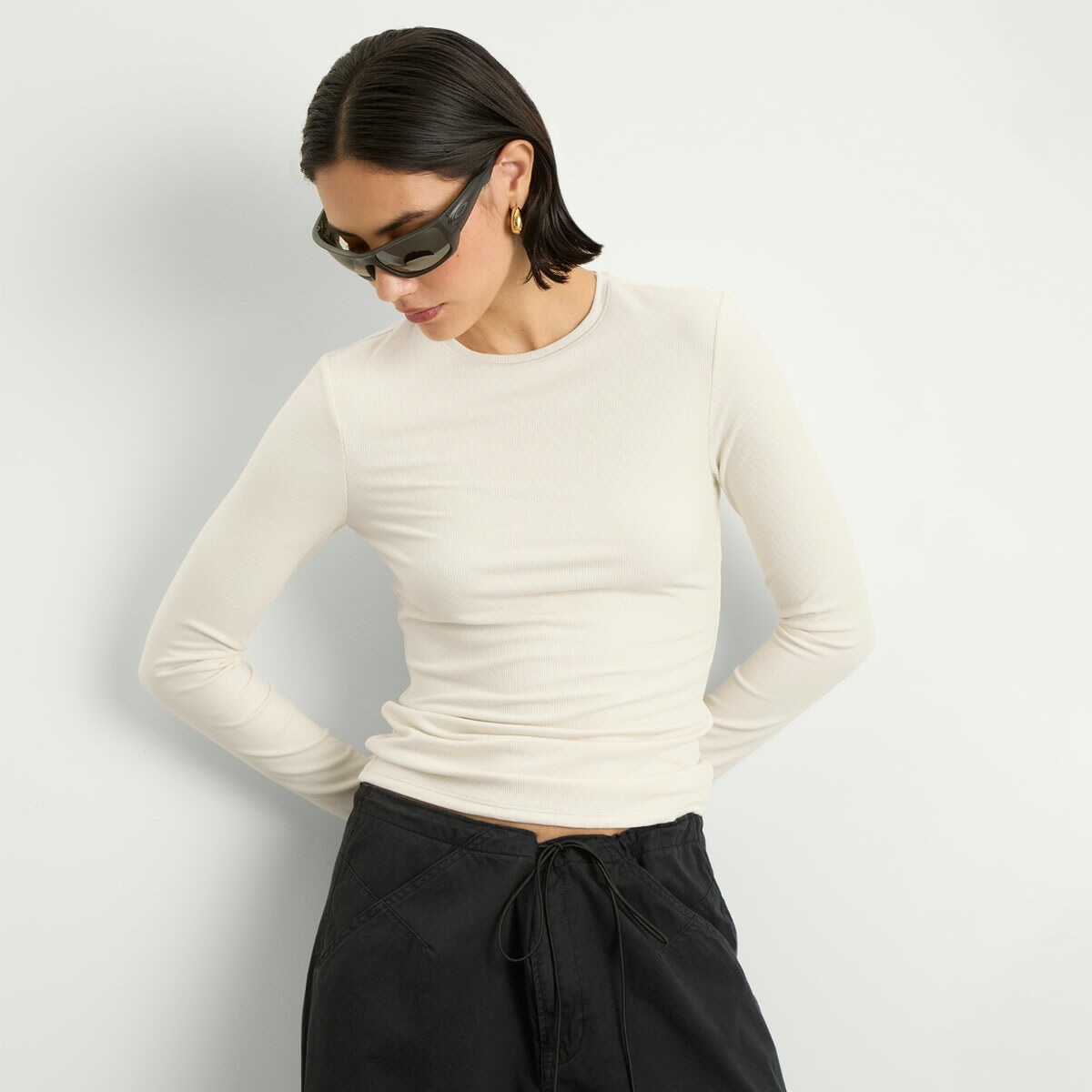 TALA Women's 365 Long Sleeve Long Line T-Shirt in Cream