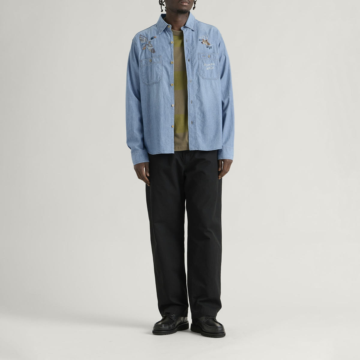 Human Made Men's Embroidered Chambray Shirt in Blue