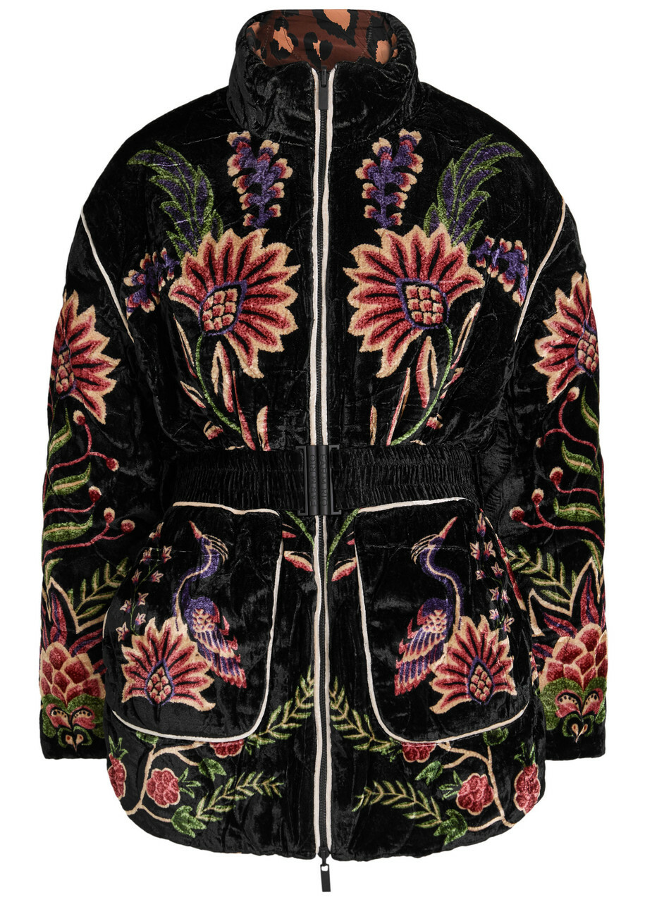 Farm Rio Marvelous Garden Floral-print Velvet Jacket Black