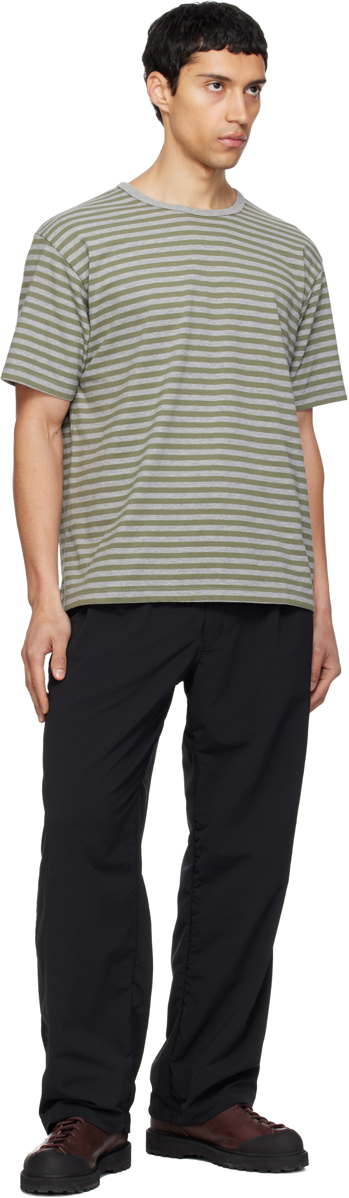 nanamica Khaki & Gray COOLMAX Stripe Jersey T-shirt