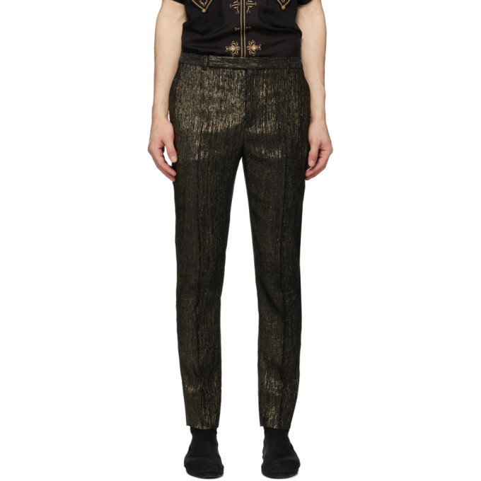 Photo: Saint Laurent Black and Gold Slim-Fit Trousers