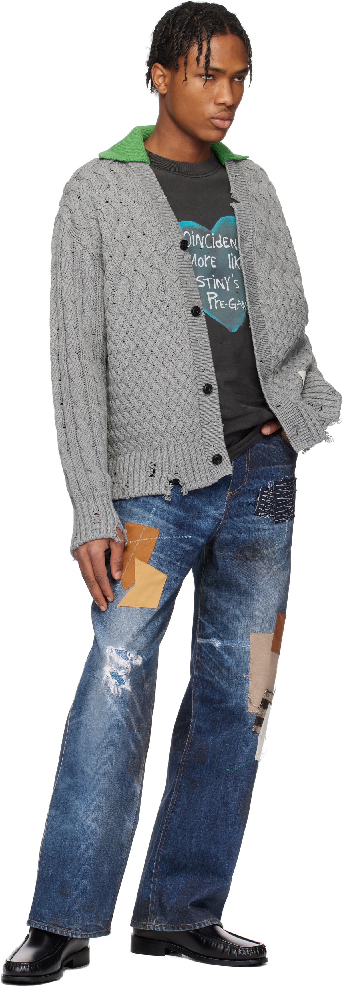 Andersson Bell Navy Patchwork Printed Denim Trompe L'oeil Jeans