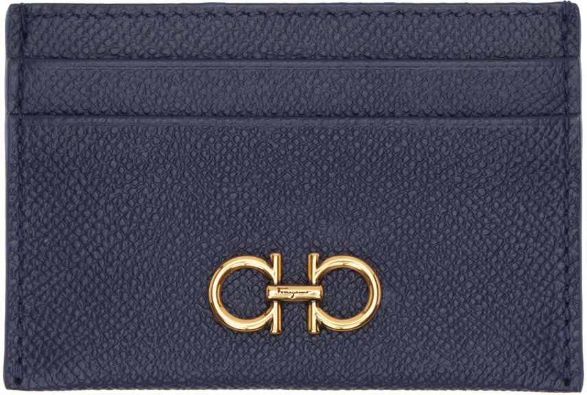 Ferragamo Navy Gancini Card Holder