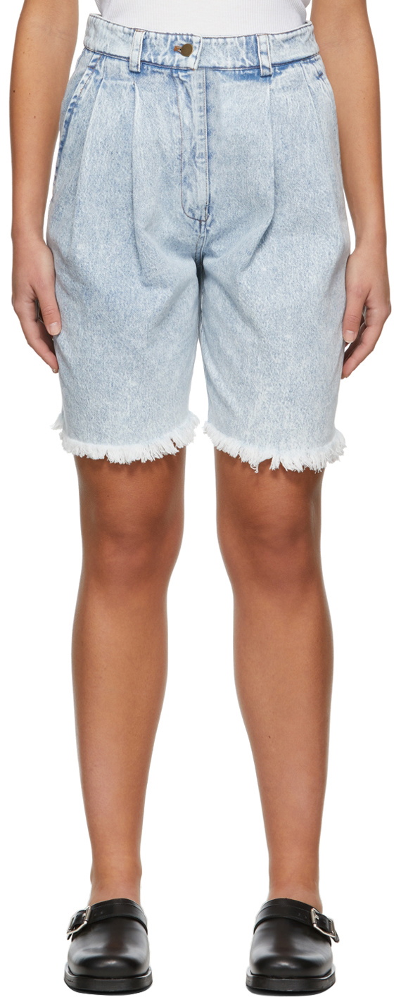 Tanner Fletcher Blue Denim Pleated Rhonda Shorts