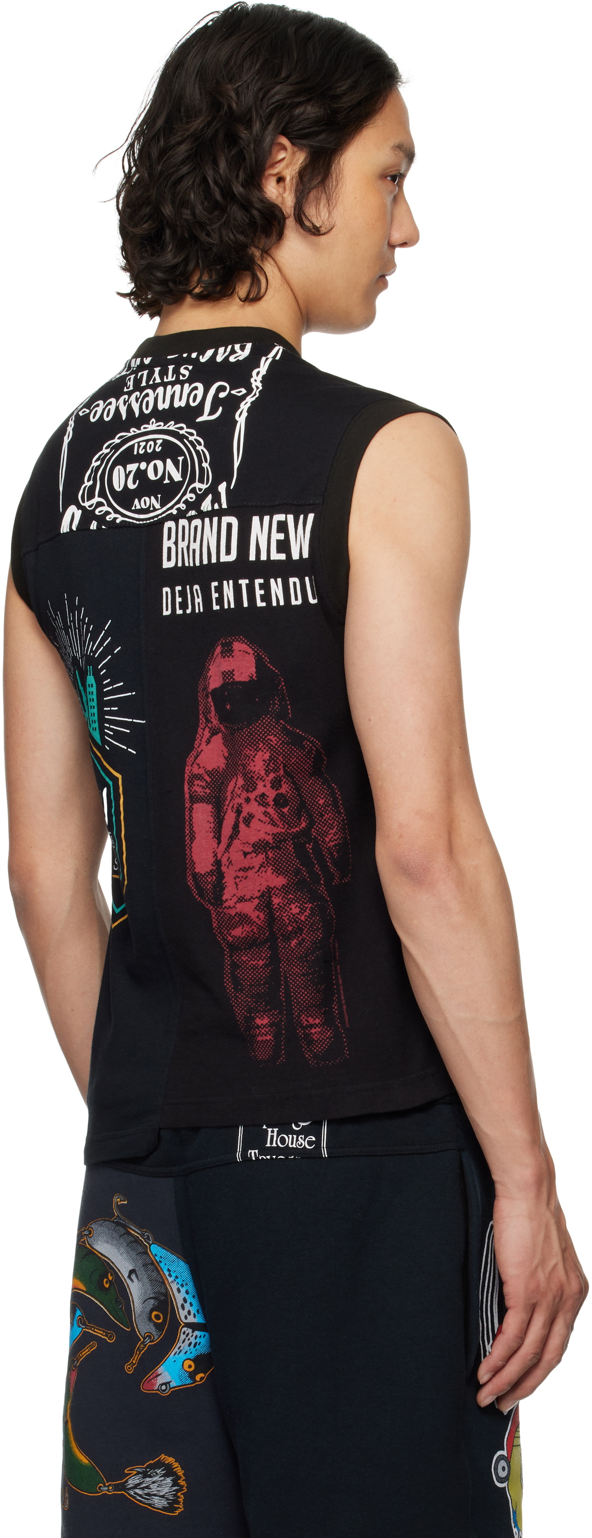Marine Serre Black Regenerated Graphic T-shirts Tank Top