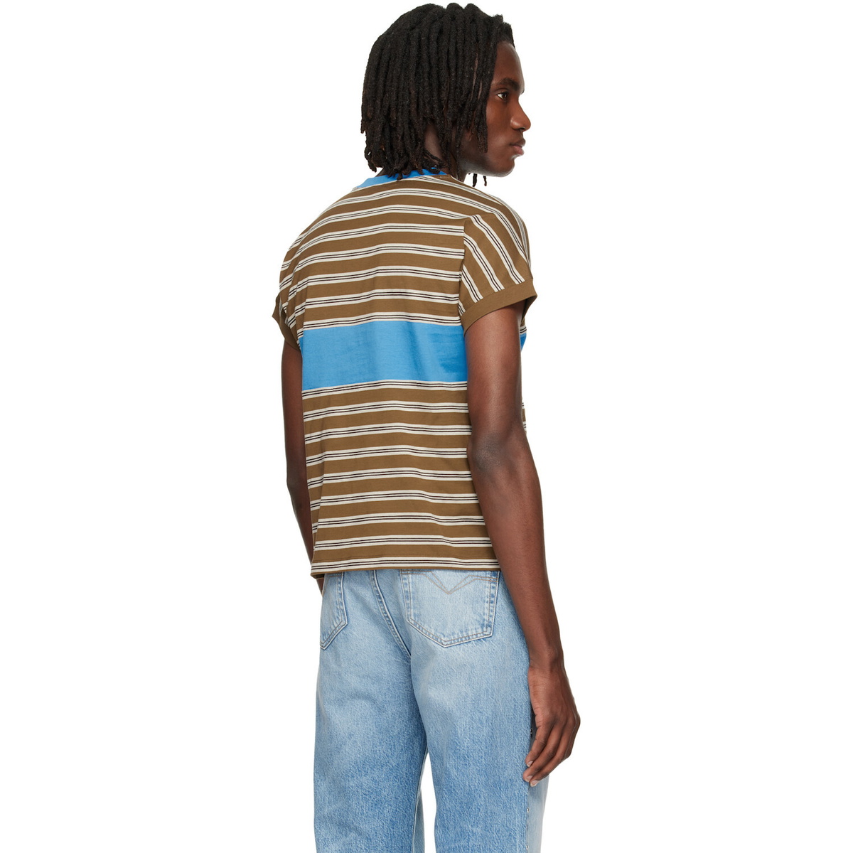 Versace Brown Embroidered-Logo Striped-Intarsia Cotton T-shirt
