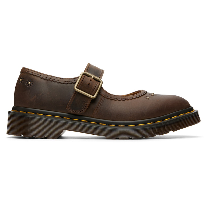 Photo: Dr. Martens Brown Mary Jane Flower Loafers