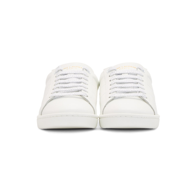 Saint Laurent White and Blue Court Classic SL/01 Lips Sneakers