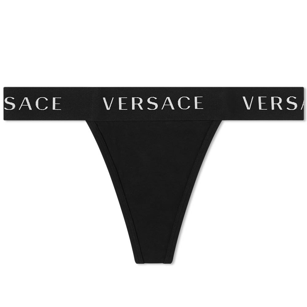 Versace String Versace Women's Tape Logo Thong in Black Versace