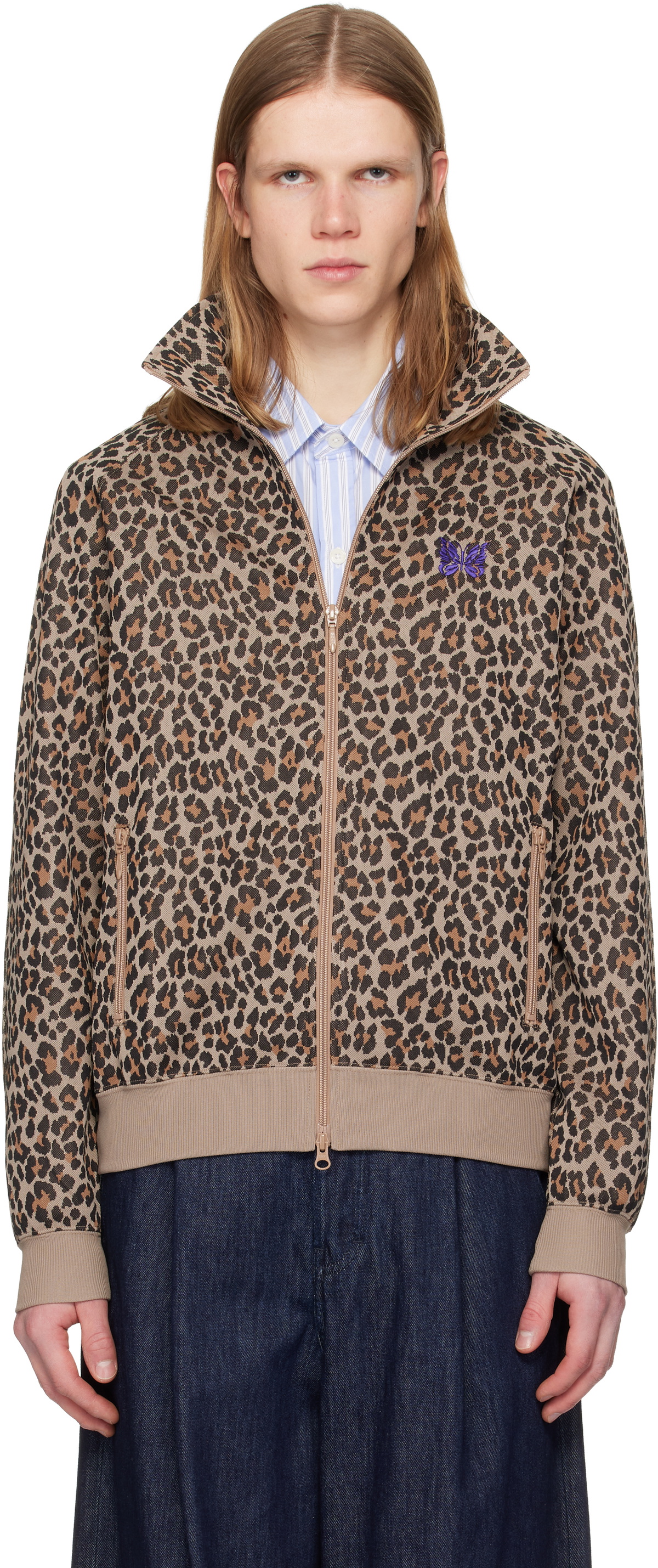 ジャケット・アウター Needles LQ146 Sport Jacket leopard Needles - Leopard-Jacquard Track Jacket - White Needles