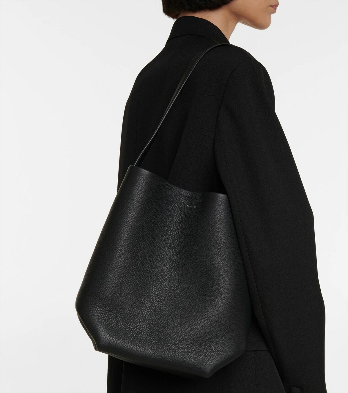 The Row N/S Canvas and Leather Park Tote in Black & Black