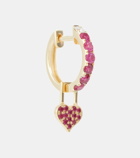 Robinson Pelham Orb Midi and Heart EarWish 14kt gold single hoop earring with diamonds and rubies